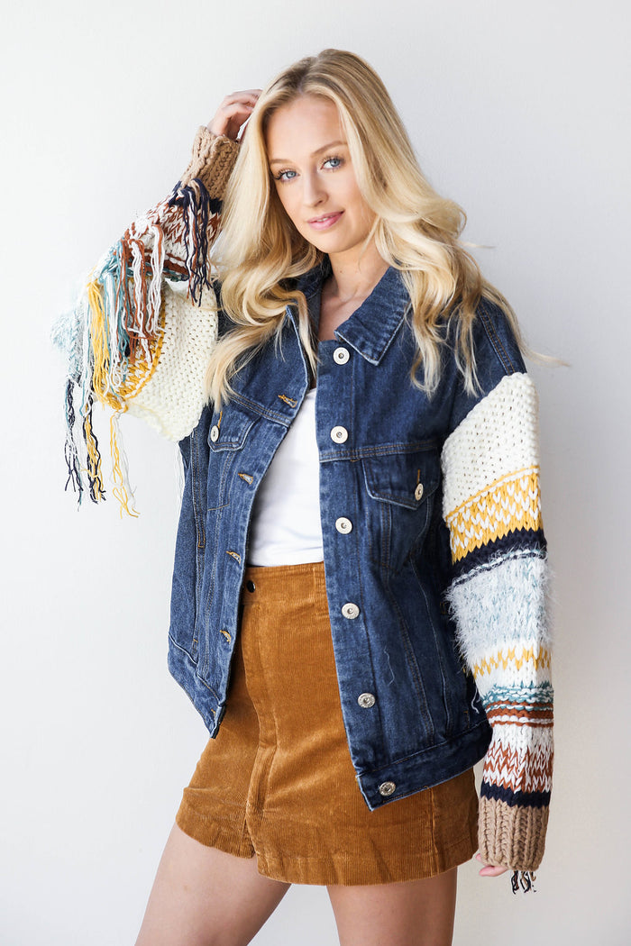 mode, sweater sleeves denim jkt