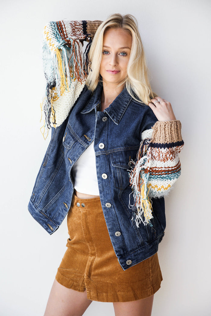 mode, sweater sleeves denim jkt