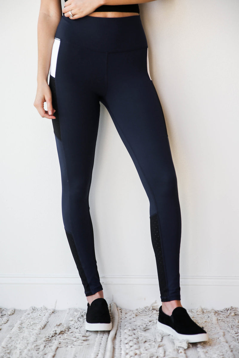mode, laser cut color block leggings