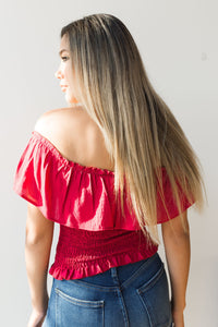mode, cold shoulder ruffle shoulder smock top